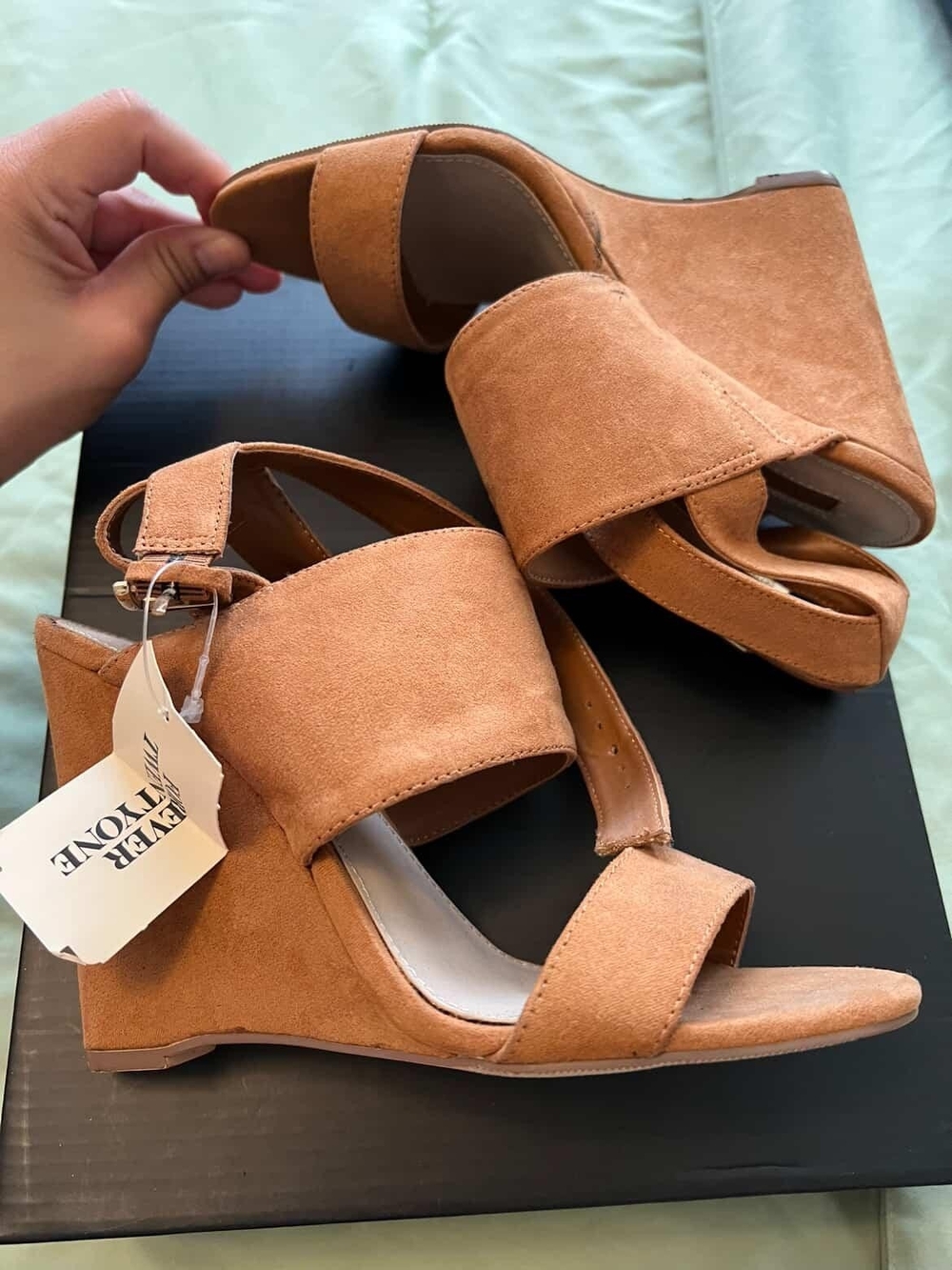 New Tan Suede Wedge Sandals